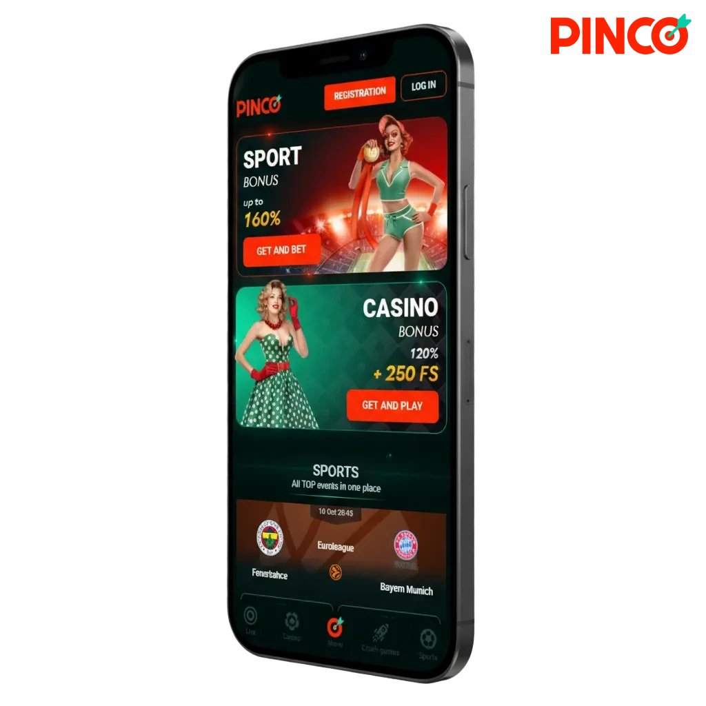 Pinco iOS app in Canada: play real-money casino & sports on iPhone/iPad. Bonus C$7,500 + 250 spins. 19+ (18 AB).