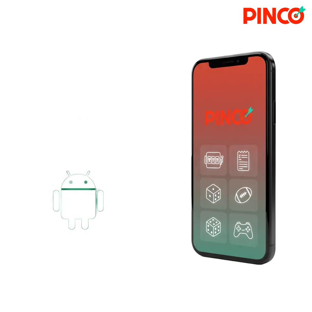 Pinco Android app overview screen for mobile betting and casino, with deposit, bet, and withdraw options.