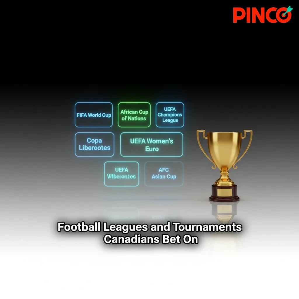 Graphic of football competitions Canadians bet on: World Cup, EURO, Copa América, Champions League, EPL, MLS, CPL.