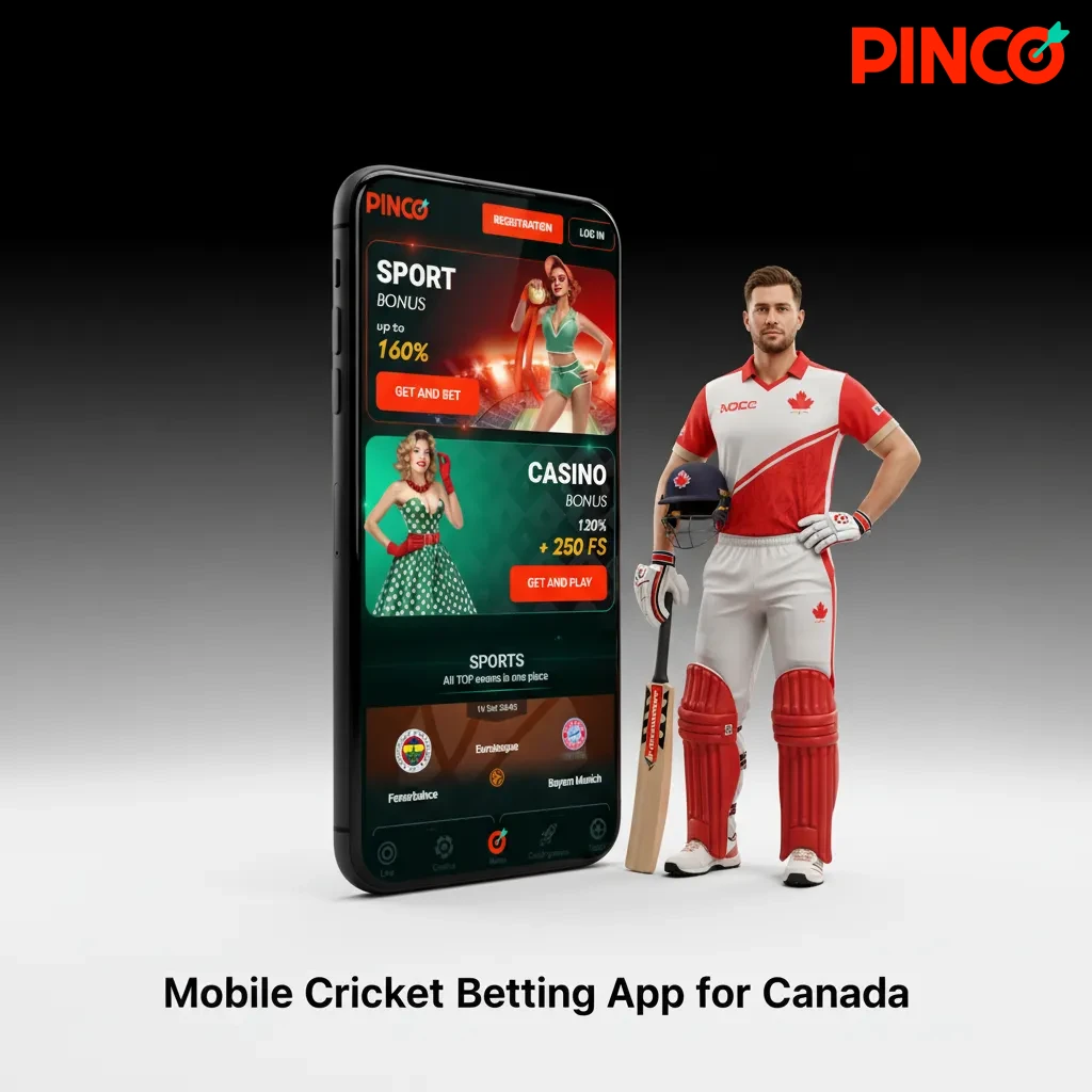 Pinco Sports cricket betting app on mobile: live odds, bet slip, match tracker for iOS and Android in Canada.