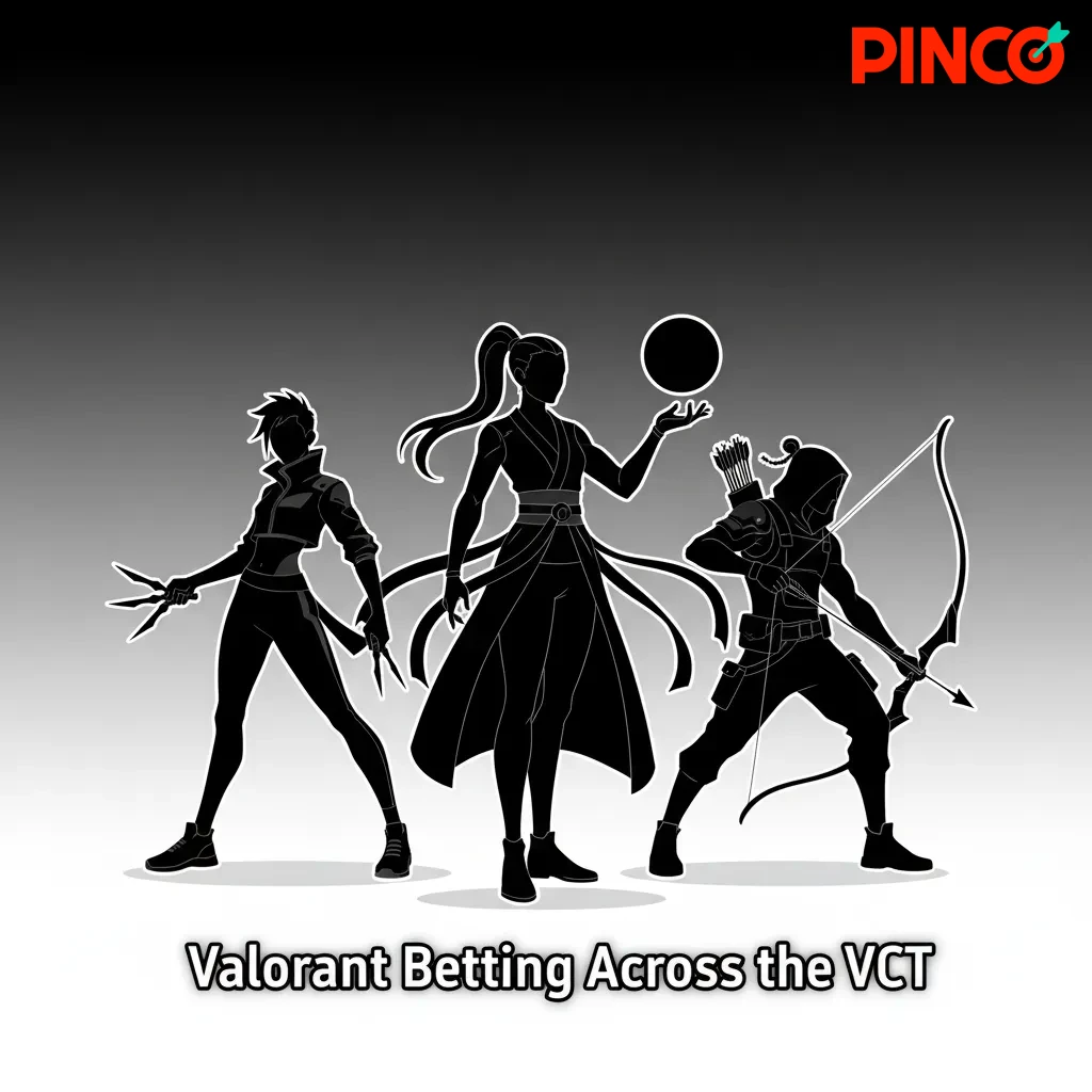 Valorant betting graphic highlighting VCT events and markets: match winner, map winner, total rounds, pistol rounds.