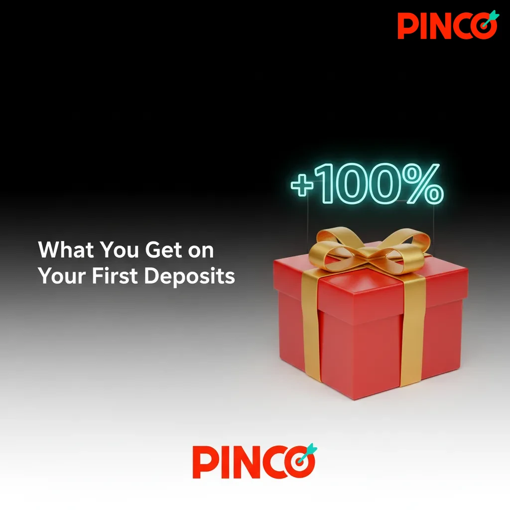 Chart of Pinco welcome bonus: 1st 100% up to C$2k; 2nd 75% C$2k; 3rd 50% C$1.5k; 4th 100% C$2k; wagering 35x; min C$20.