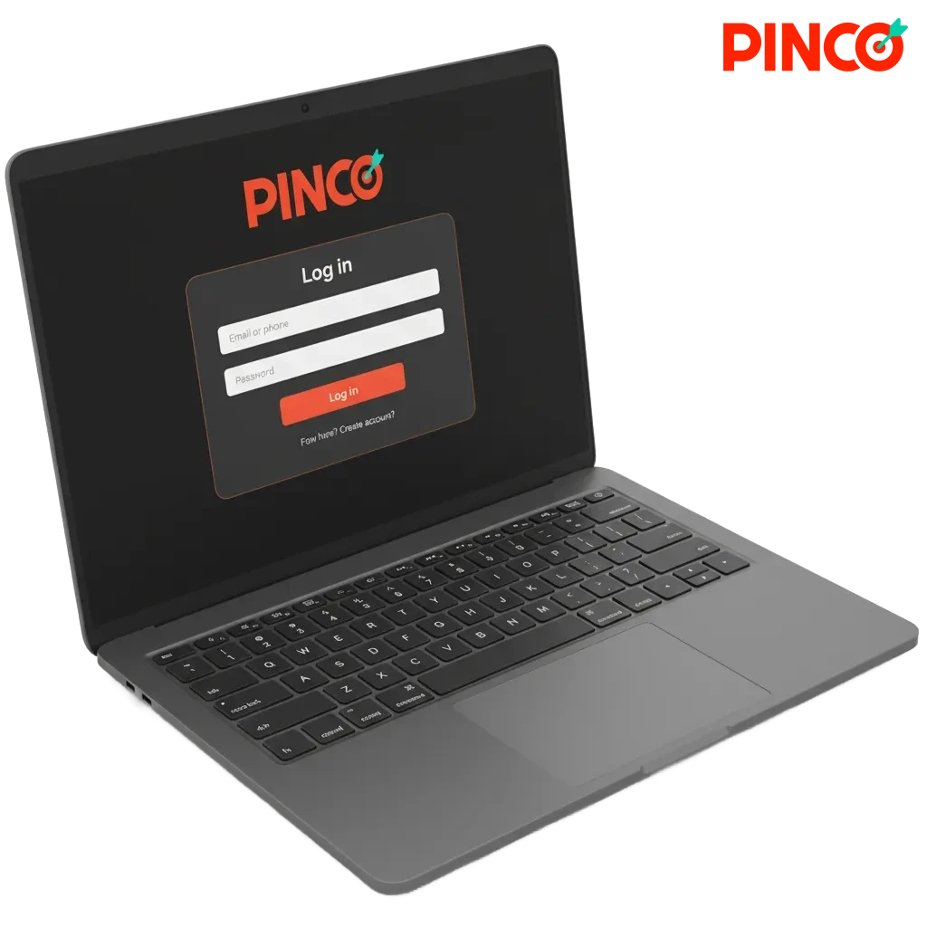 Pinco login screen in Canada with email and password fields and 2-step verification option on web and mobile.