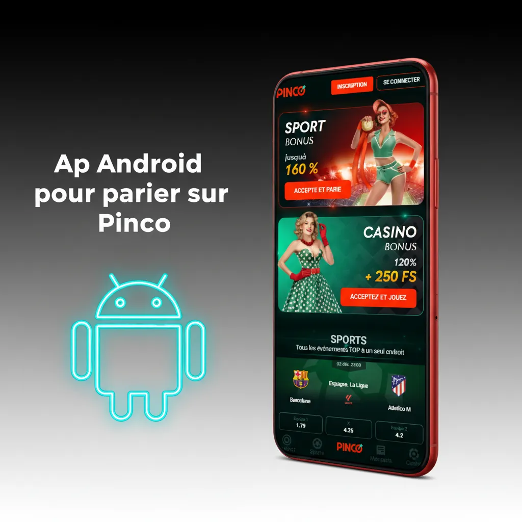 Smartphone Android illustrant l’app de paris Pinco et l’installation via APK officiel, Android 8.0+ recommandé