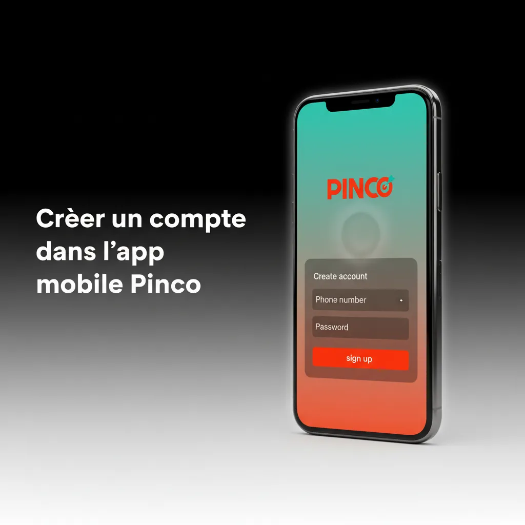 Écran d’inscription de l’app Pinco: courriel, mot de passe, devise C$, infos légales, conditions, vérification e‑mail/KYC.