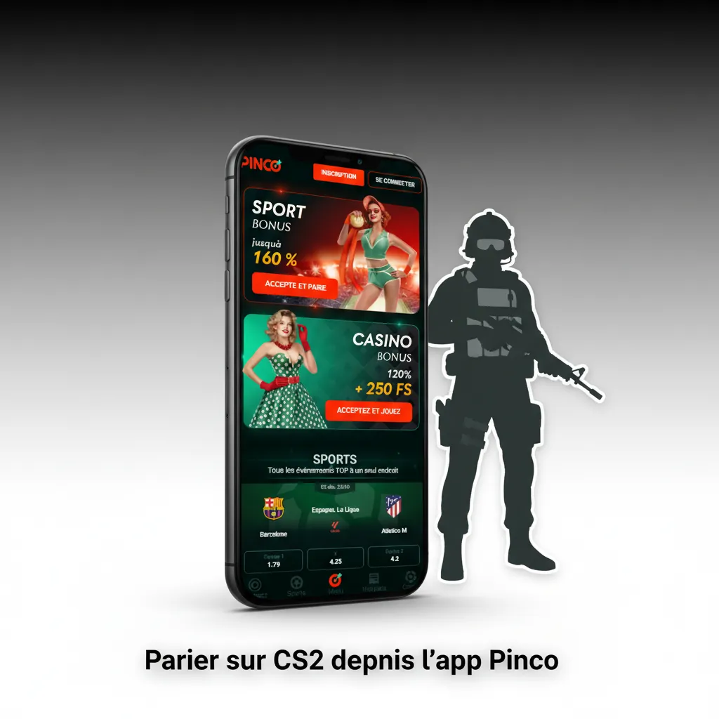Écran de l’app Pinco: paris CS2 au Canada, cotes en direct, notifications et retraits faciles.