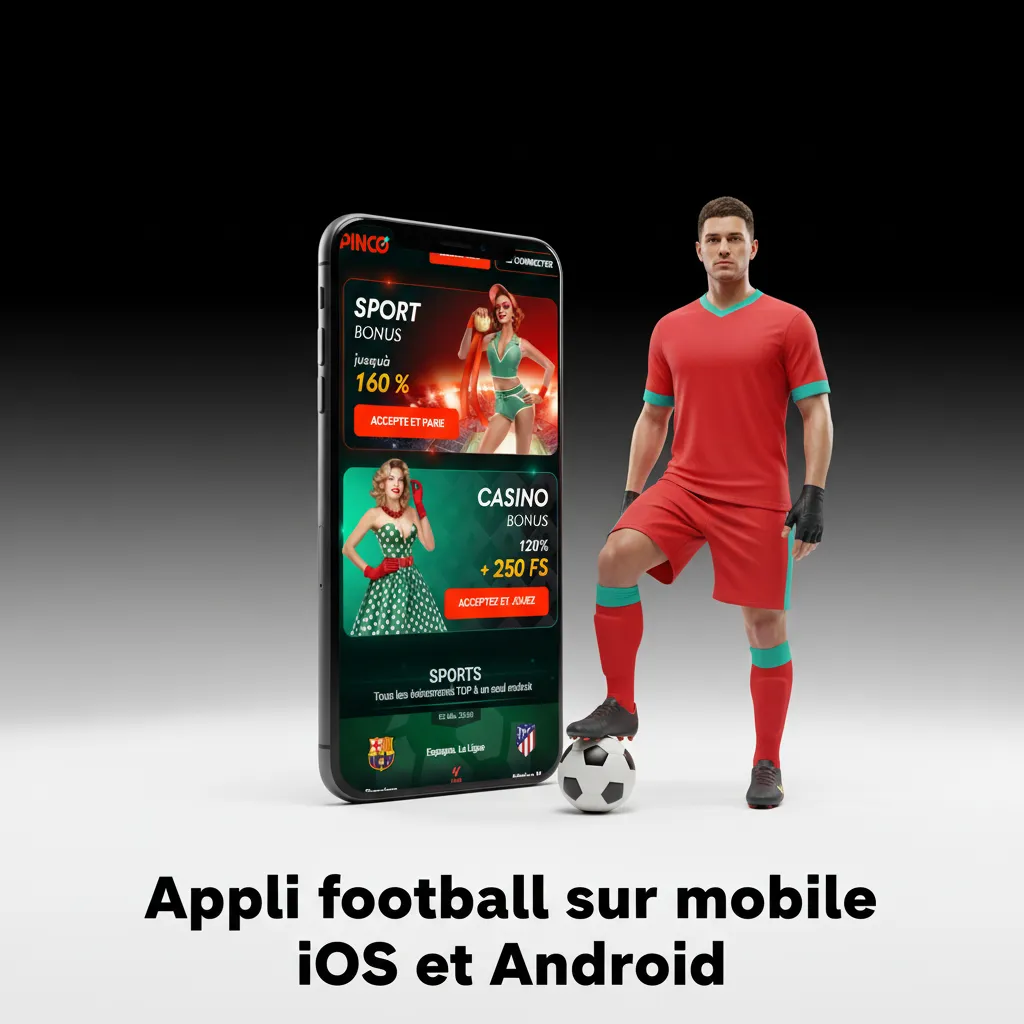 Écrans d’iPhone et Android montrant l’appli Pinco de paris foot: cotes en direct, notifications, Cash Out.