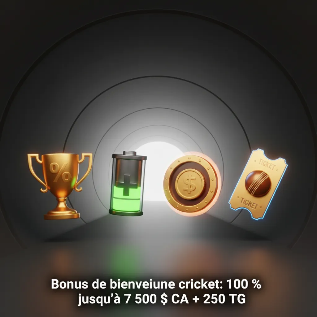 Promo cricket: bonus 100 % jusqu’à 7 500 $ CA + 250 tours gratuits, sans code, dépôt min. 20 $ CA, conditions s’appliquent.