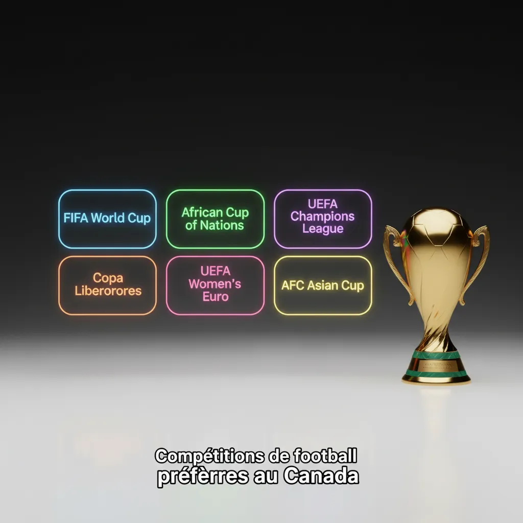 Infographie des compétitions de football préférées au Canada: Coupe du Monde, UEFA, MLS, CPL et ligues européennes.