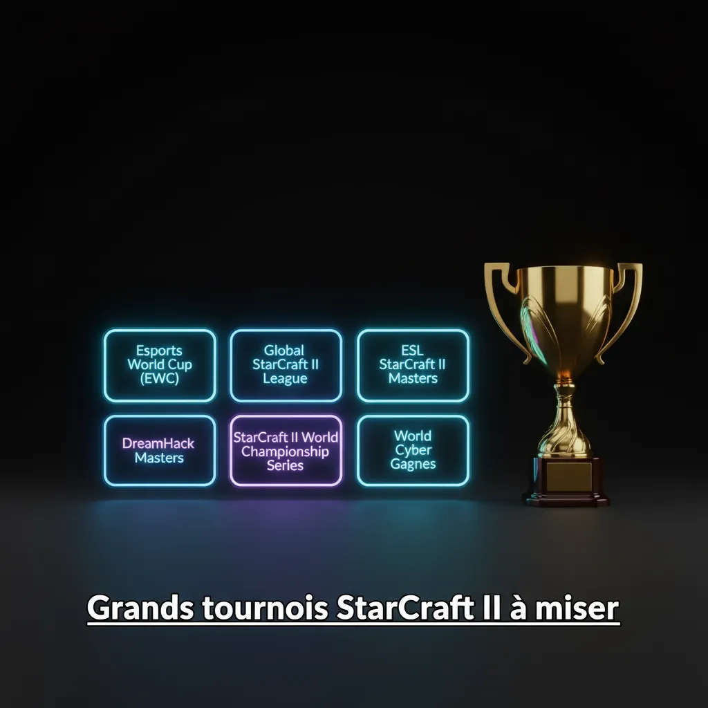 Visuel des principaux tournois SC2 pour miser: EWC, GSL, ESL Masters, IEM Katowice, TSL, WardiTV, Nation Wars