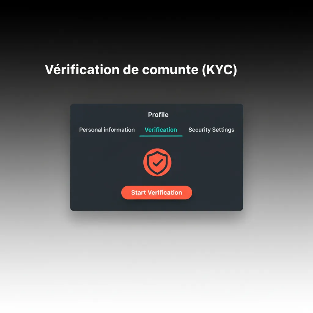 Écran KYC montrant étapes de vérification: profil, contact, pièce d’identité, preuve d’adresse, examen final.