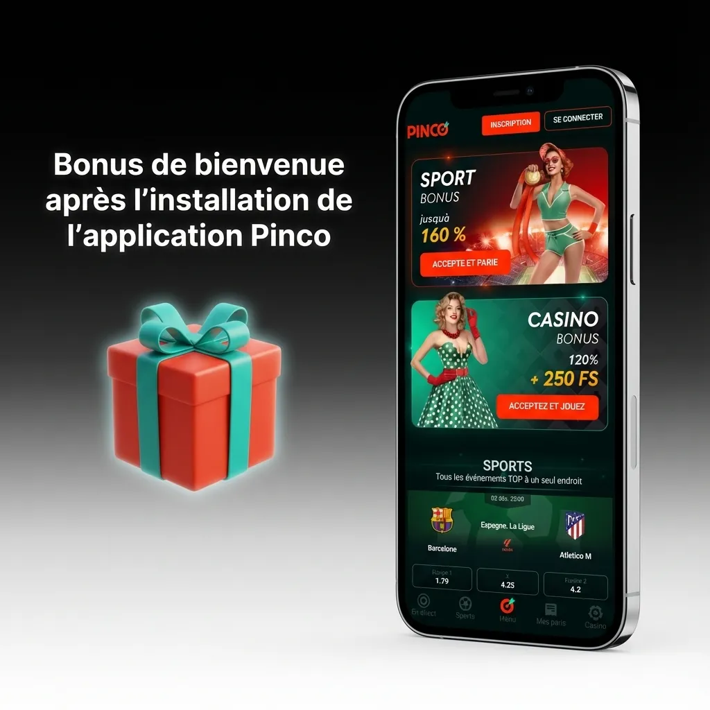 Pinco app welcome bonus options showing casino and sports betting rewards with free spins and loyalty benefits