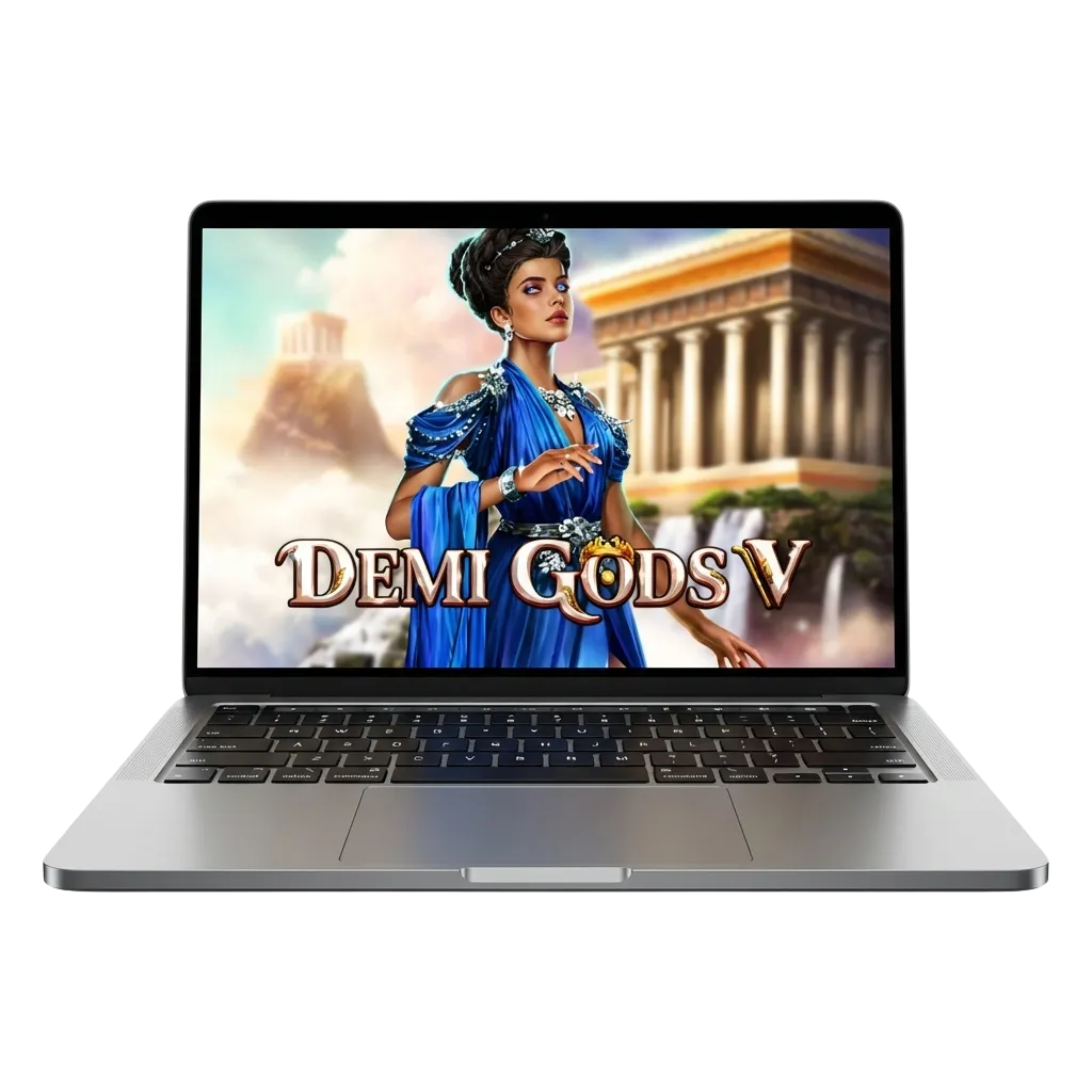 Demi Gods V slot game interface showing mythological characters and reels at Pinco Casino with bonus features displayed