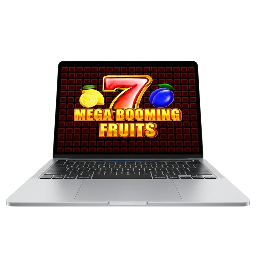 Colorful fruit slot machine game Mega Booming Fruits displayed at Pinco Casino with bonus offers for Canadian players.