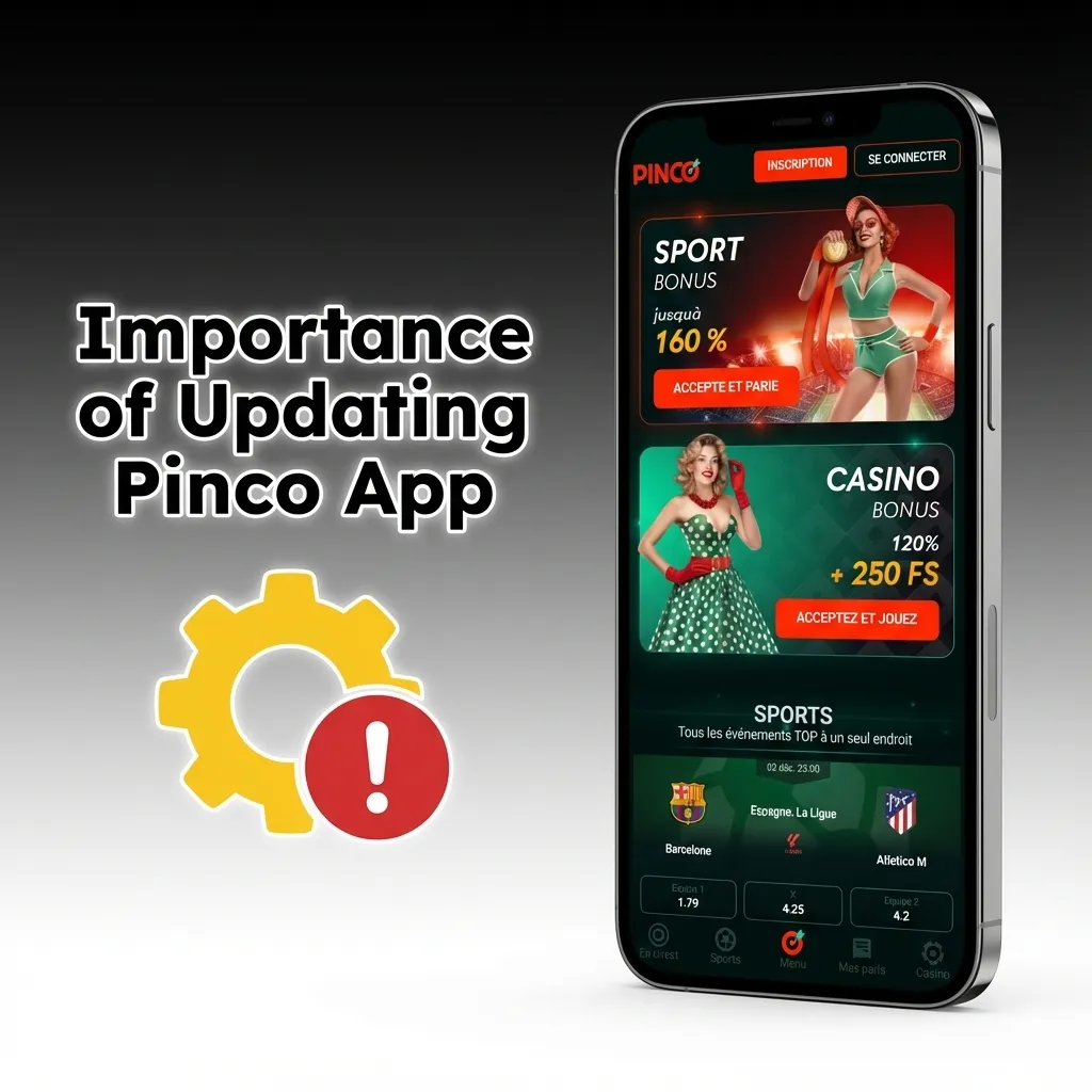 Smartphone displaying Pinco app update notification with security and performance improvement icons