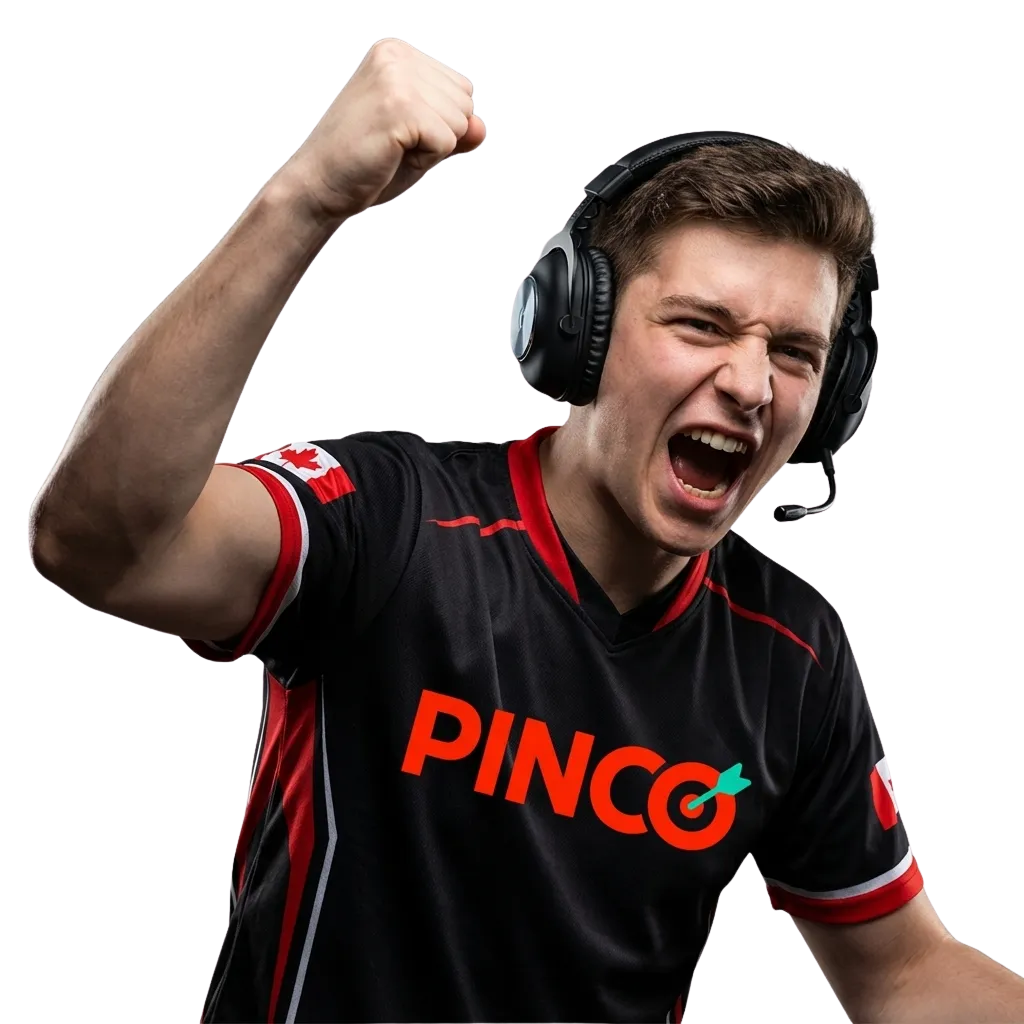 Interface de paris e-sports Pinco montrant les cotes pour Dota 2, CS2 et League of Legends avec bonus de bienvenue canadien