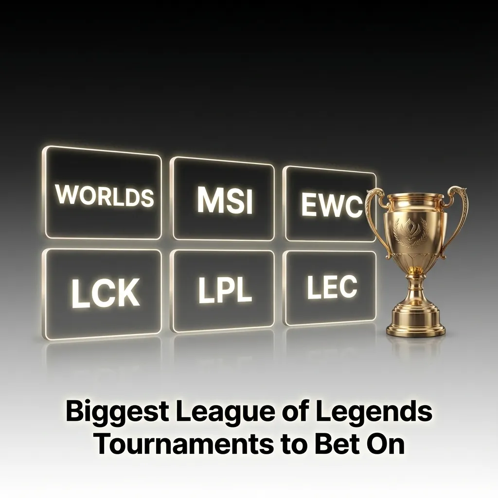 League of Legends championship trophy with gaming monitors displaying competitive esports match between professional teams