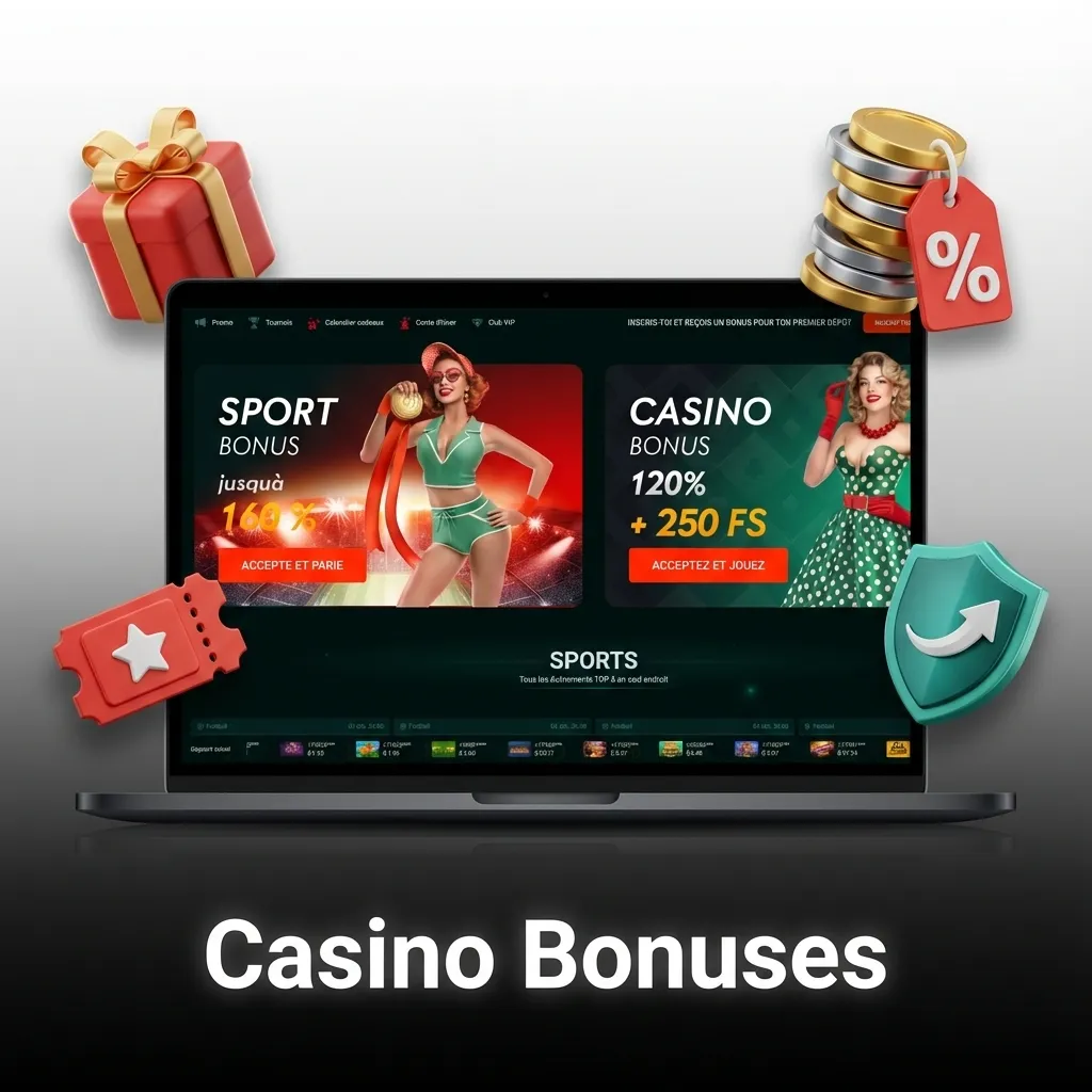 Casino promotional offers including welcome bonus, reload bonus, weekend cashback, free spins, and birthday rewards