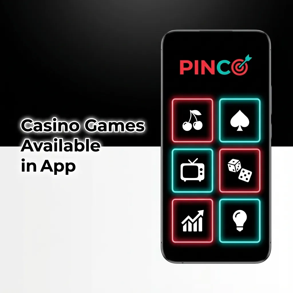 Pinco casino app interface showing slots, table games, and live dealer options on mobile device