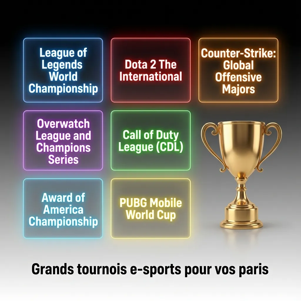 Major e-sports tournaments table showing top competitions for Dota 2, CS2, League of Legends, Valorant, and other games