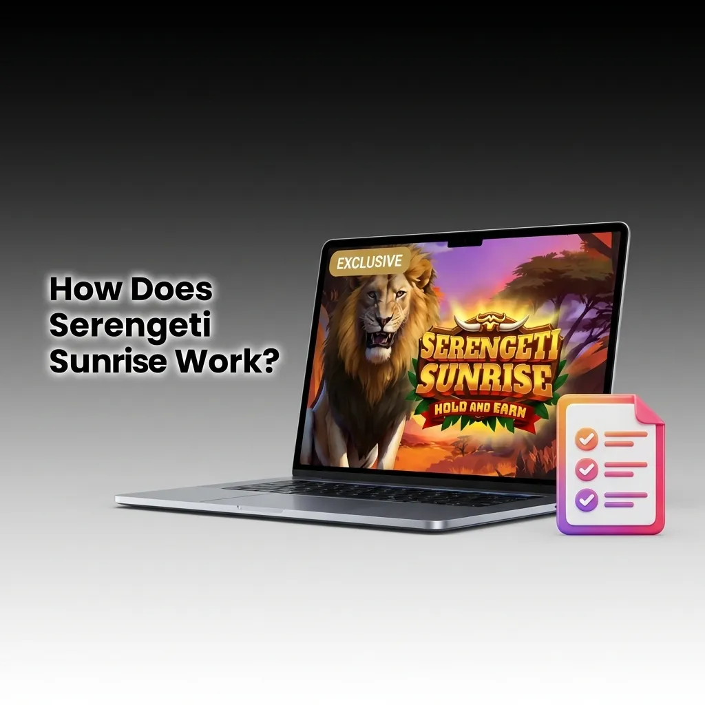Serengeti Sunrise slot game interface showing 5x4 grid with cascading symbols and multiplier feature display