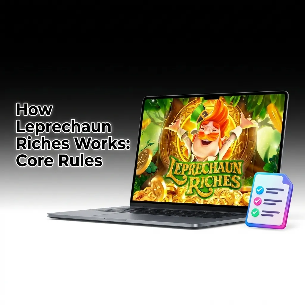Leprechaun Riches slot game showing 5-reel, 3-row grid with paylines, wild symbols, and scatter icons on display