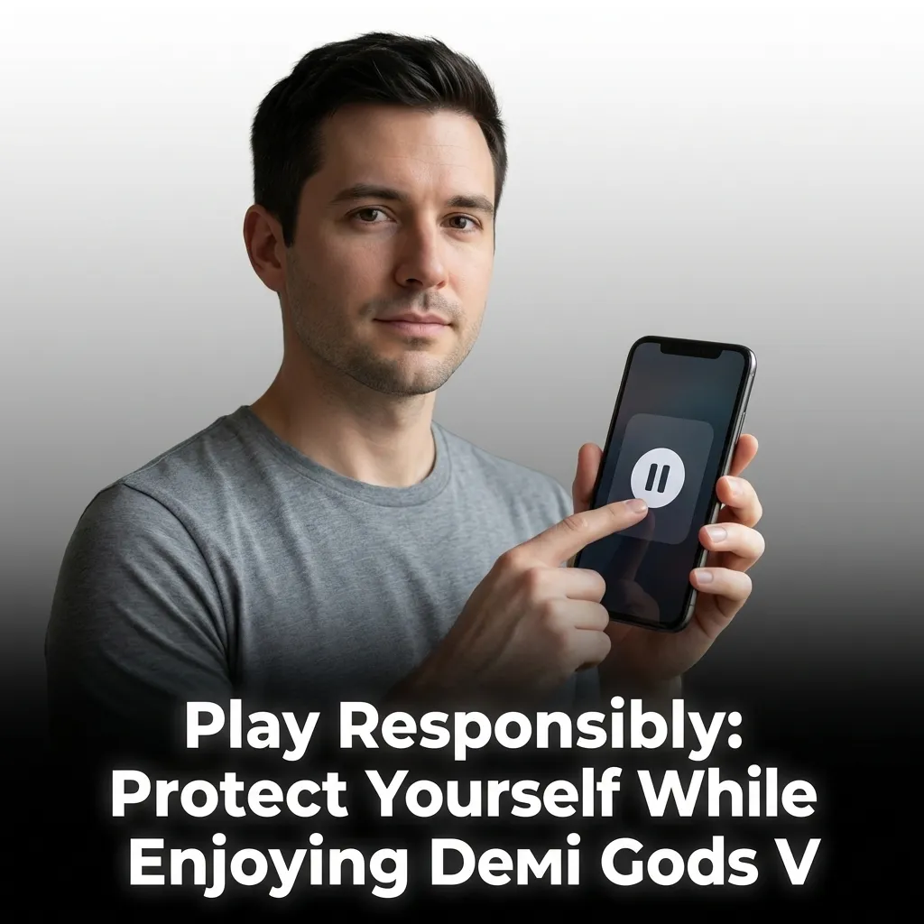 Responsible gambling warning with budget tips and support resources for Demi Gods V casino game players