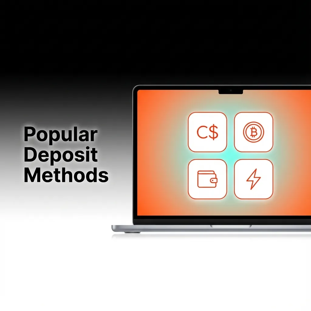 Popular deposit methods for Canadian players including Interac, Visa, Mastercard, Gigadat, Bitcoin, Ethereum, and e-wallets