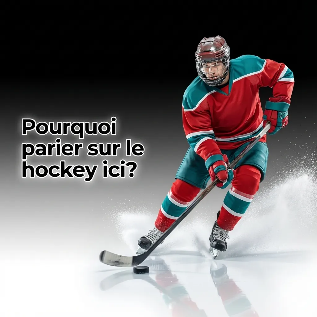 Page de paris sur le hockey montrant les avantages: couverture LNH, cotes compétitives, paris en direct et options variées.