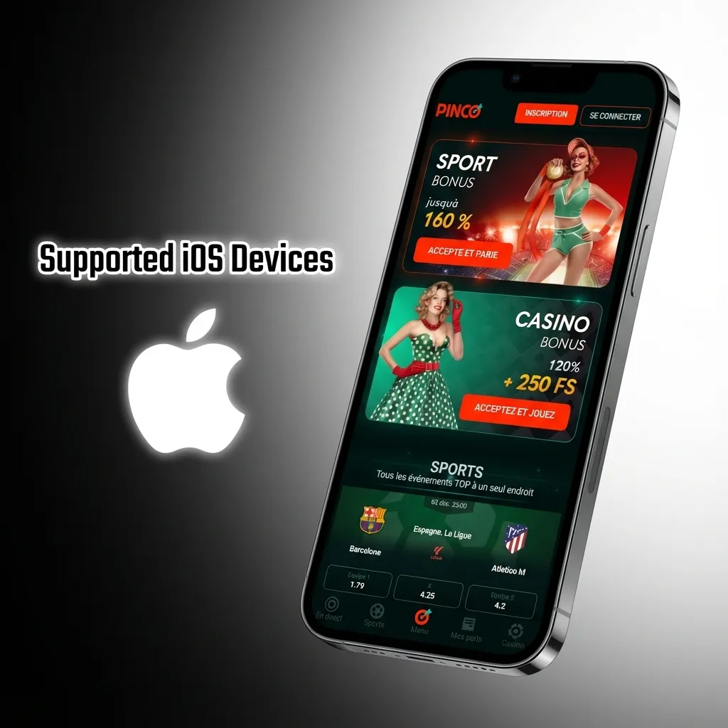 List of Apple devices compatible with Pinco's iOS app, including various iPhone, iPad, and iPod Touch models.