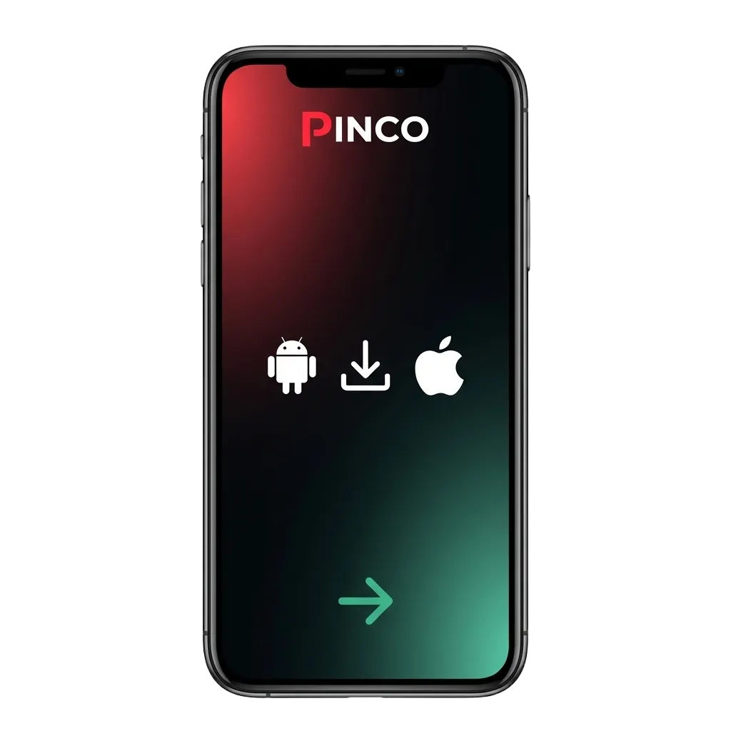 Pinco mobile app on smartphone showing sports betting and casino games with welcome bonus offer display